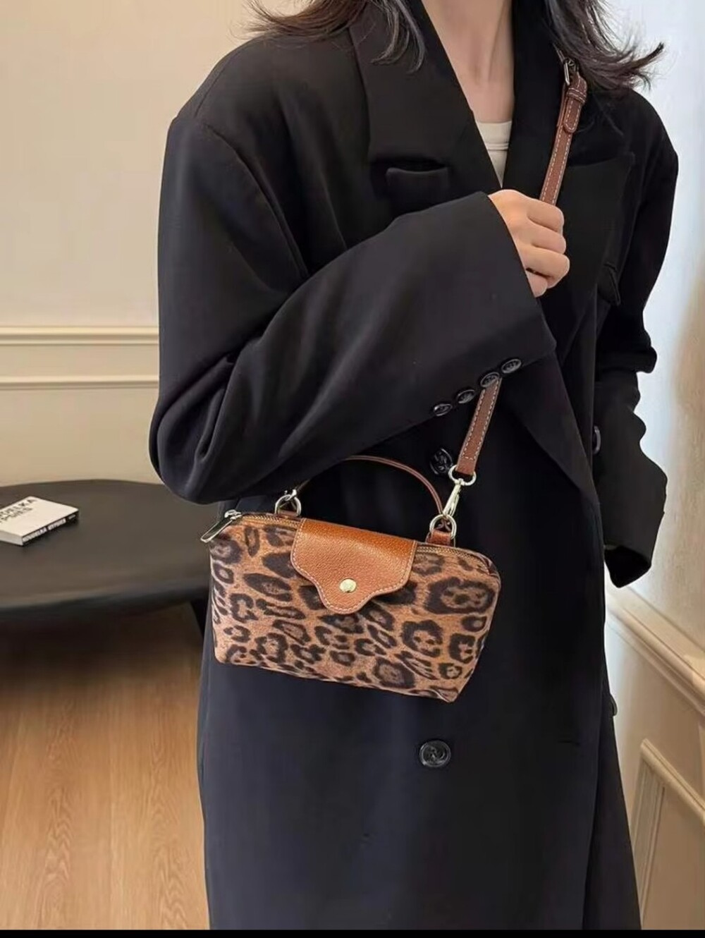 Brown Leopard Print Top-Handle Mini Crossbody Bag - Picture 4 of 16